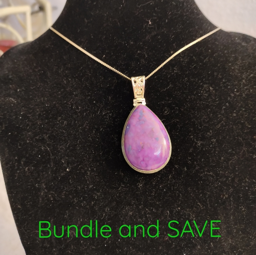 Beautiful Vintage Large Sterling Silver and Purple Stone Pendant